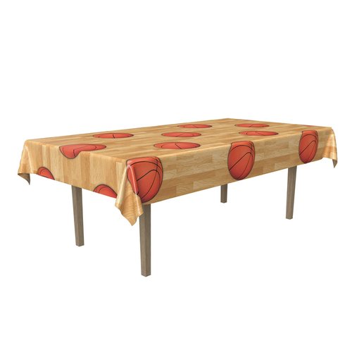 Beistle Set of 2 Basketball Tablecovers, 54” x 108”- Plastic Table Cloth, Sports Party Decorations