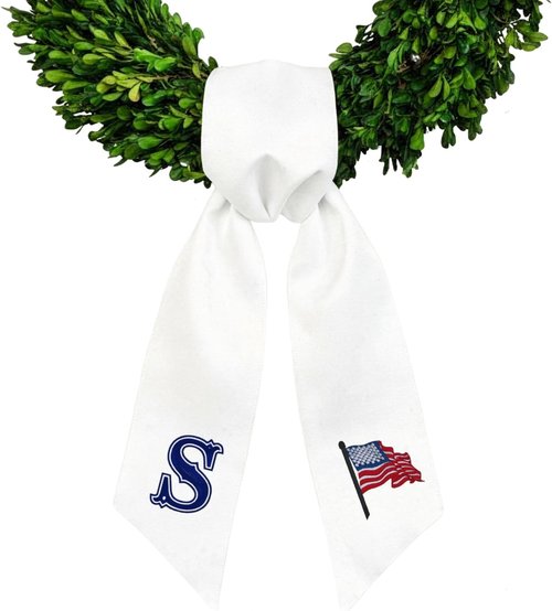 Morxy Custom 4th of July Monogram Wreath Sash - Personalized Patriotic Door Decor (White)