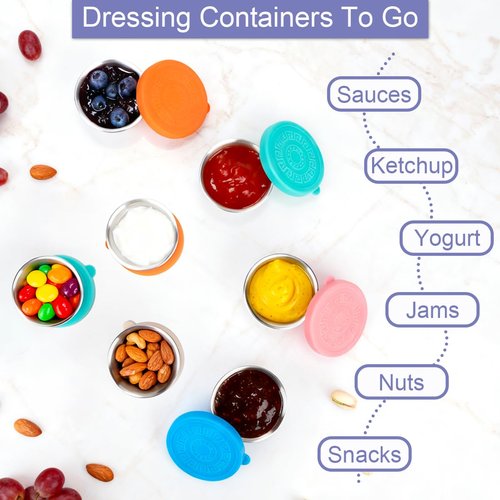 JUSTASHOW 10 Pack 1.6 Oz Salad Dressing Containers To Go, Stainless Steel Small Condiment Containers with Lids, Reusable Leakproof Sauce Container Cups for Lunch Bento Box Picnic & Travel
