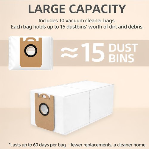 HUIZHEN 10 Pack Dust Bgas for iHome AutoVac Nova S1 Pro Robot Vacuum iHRVS1PRO-3BLK, Replacement 10 Vacuum Bags