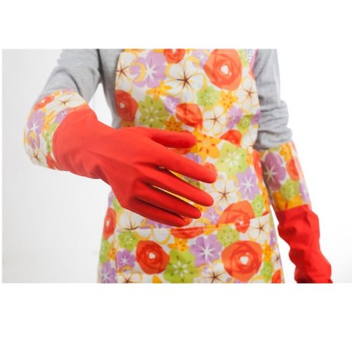 Treenewbid Kitchen Rubber Cleaning Gloves with Warm Lining Household Thickening PU Waterproof Dishwashing Latex Glove Large 2 Pairs