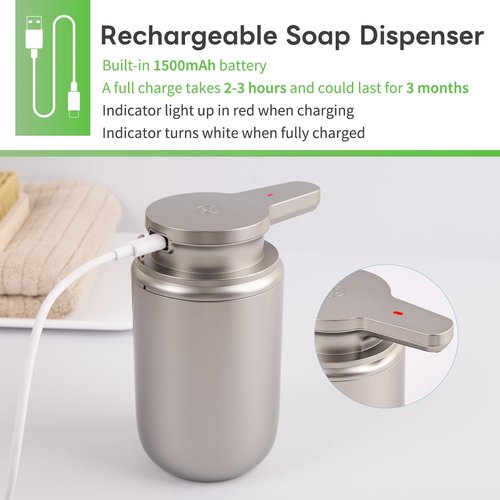 LAOPAO Automatic Foaming Soap Dispenser Plastic, Rechargeable Touchless Foam Hand Soap Dispenser for Bathroom, ABS Soap Pump for Kitchen, Water-Resistant, Xmas Gift 10oz, Plastic (NOT Metal)