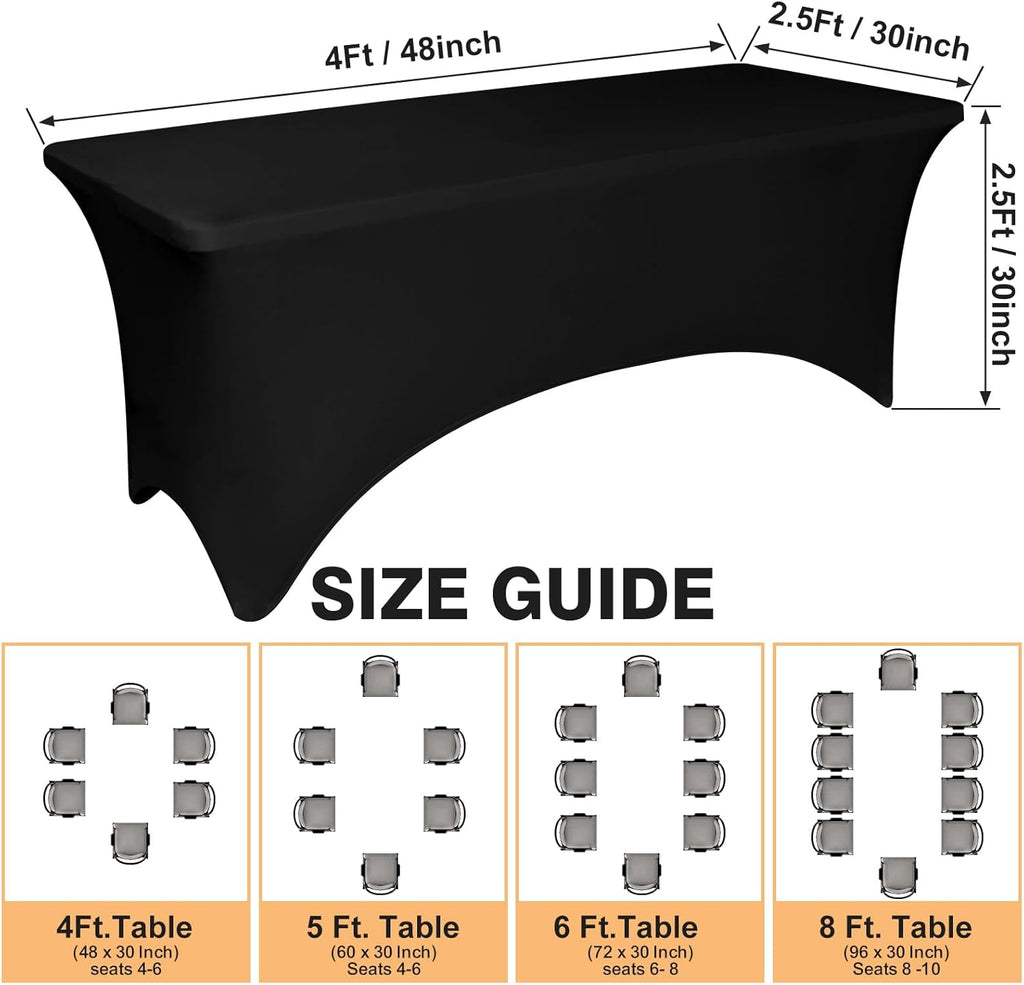 Skiennix 4 Feet Black Spandex Tablecloth - Fitted & Stretch, Washable, Wrinkle Resistant for Events & Parties