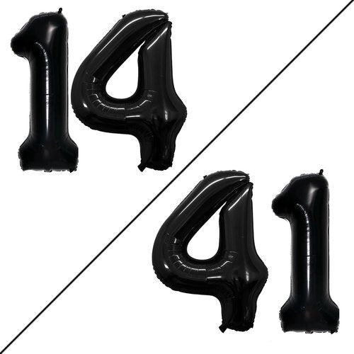 GOER Jumbo Number 14 Balloons - 42 Inch Black Foil Helium Decorations for 14th Birthday Party