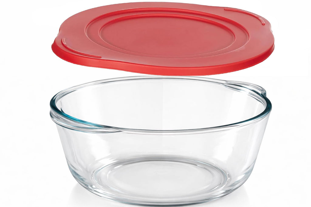 Ums 2.2 Quart Round Glass Baking Dish with Lid, Round Casserole Dishes for Oven with Lids, Borosilicate Glass Casserole Dish, Covered Casserole Dish with Lid, Food Storage Containers with Lids, Glass Storage Containers with Lids