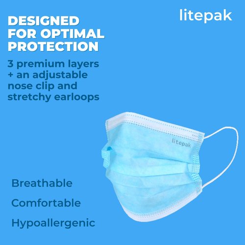 Litepak 2,000 Disposable Face Masks - Breathable Face Mask for Home, Office