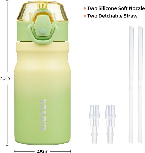 BJPKPK Insulated Water Bottle - 14oz Stainless Steel Flask with Straw, Leak-Proof Lid & Carry Handle | Lime