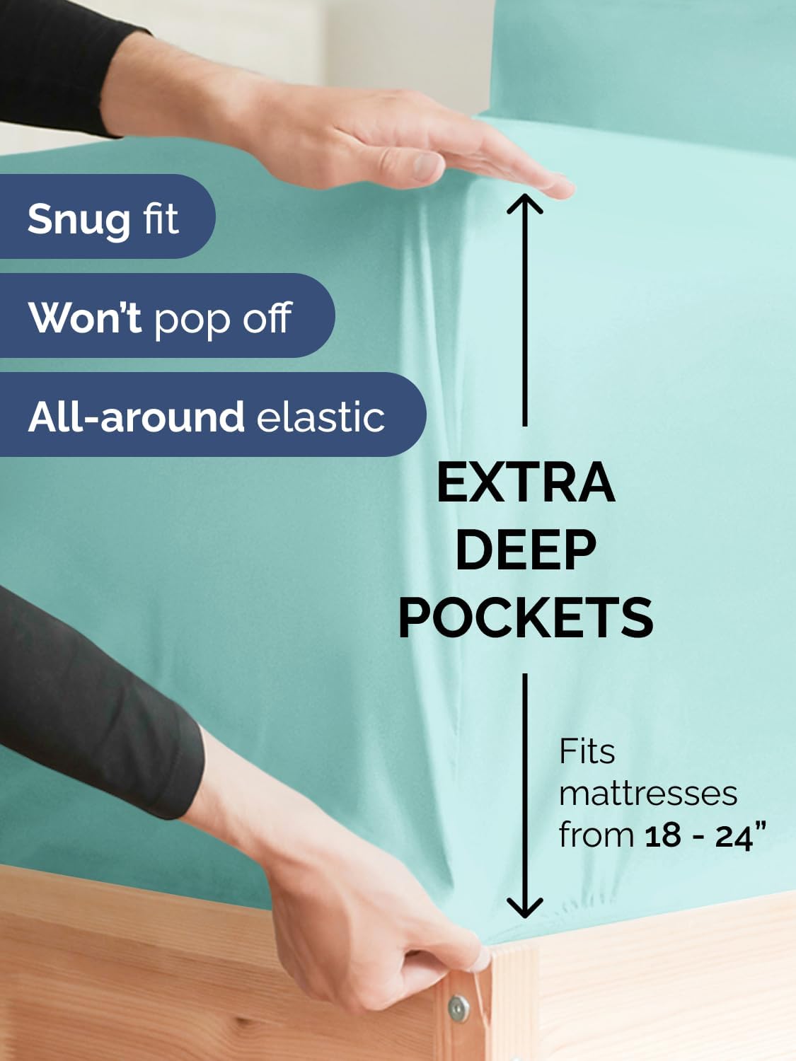 Skiennix Extra Deep Queen Sheet Set - 6 Piece Breathable Cooling Bedding - Soft Wrinkle-Free Spa Blue