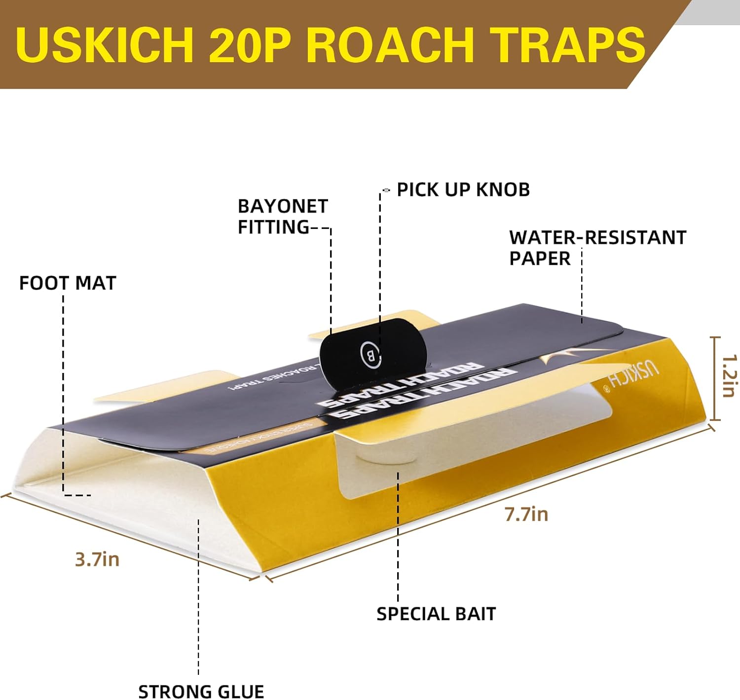 Skiennix Roach Traps - 20 Pack Indoor Cockroach Glue Traps | Safe for Kids & Pets