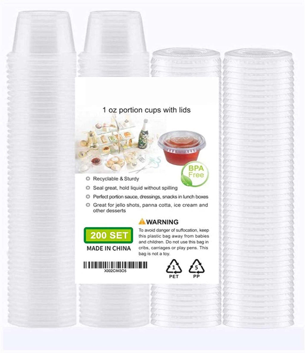 TashiLiving 200-1oz Clear Polypropylene Small Plastic Containers | cups | with lids