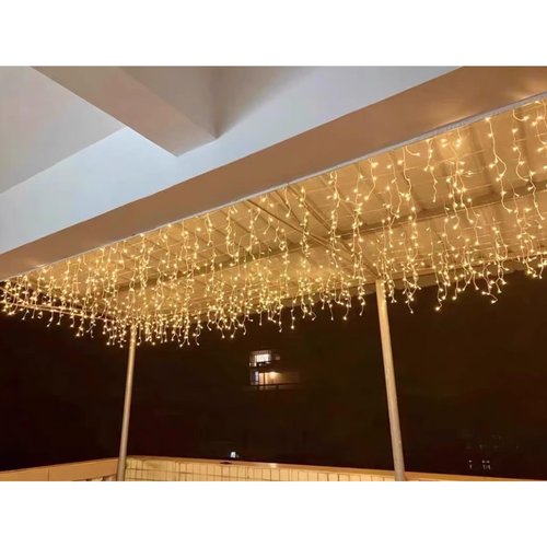 FATONESA LED Icicle Christmas Lights, 13FT 120 LEDs 8 Modes Extendable Eaves Short Curtain Twinkle Dangling Fairy String Lights for Indoor Party Wedding Outdoor Decorations, Warm White, 4M06