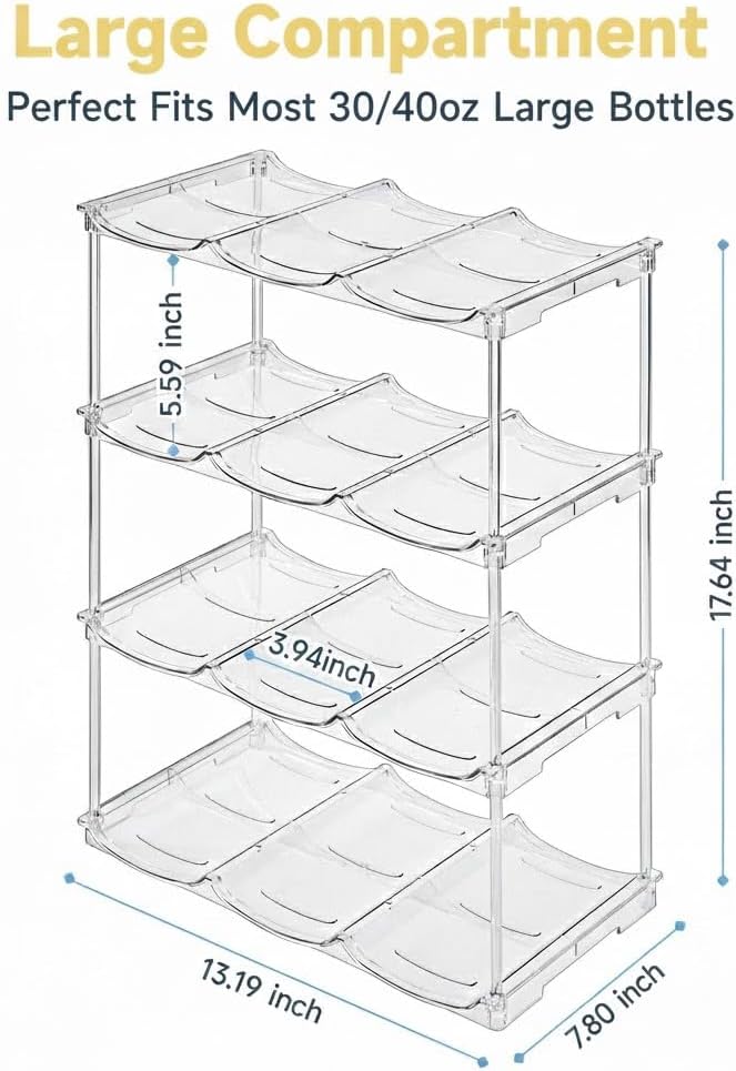 Stanley Water Bottle Organizer - Stackable Rack for 40 oz Tumblers | Clear Kitchen Storage, 4 Pack