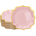 Growswally 50 Pieces Light Pink Paper Plates with Gold Foil 7 Inch Pink Scalloped Plates Disposable Dinner Plates for Birthday Weddings Baby Shower