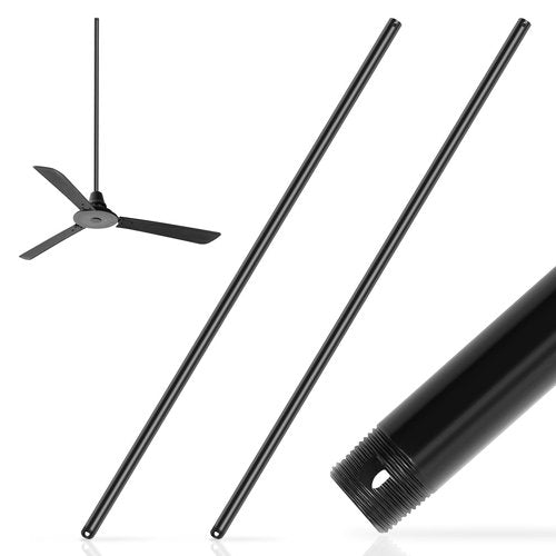 Yaocom 2 Pack 48 Inch Compatible with Hunter Fan Company, 25148 Ceiling Fan Downrod Extension Rod, Specialty Black Ceiling Drop Bar, Metal Durable Threaded