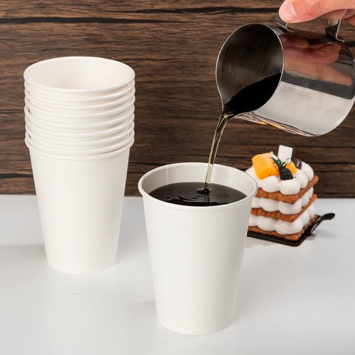 METAPRINT 500 Count 12 oz Disposable Paper Coffee Cups, White Hot Paper Cups for Cafes, Bistros, Parties, and Events