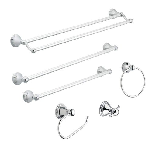 Moen DN8486CH Preston Collection Bathroom Hand -Towel Ring, Polished Chrome AND Moen DN8424CH Preston Collection 24-Inch Bathroom Single -Towel Bar 3/4 Inch Bar, Chrome