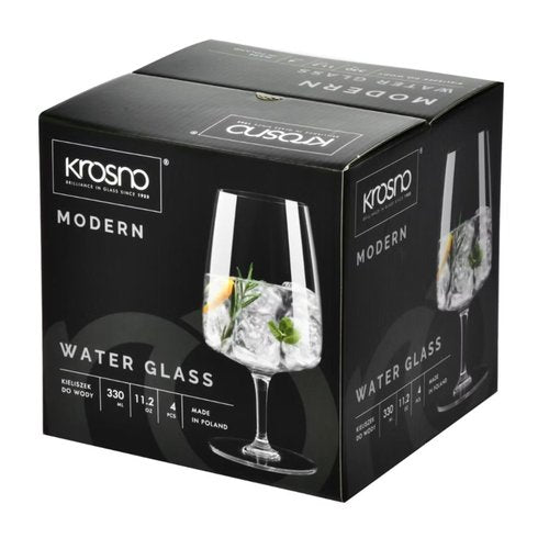 Krosno - Stemmed Tulip Water Glasses, Set of 4, 11.2 oz, Ideal Goblets for Dessert, Cocktails, Juice, Drinking Glasses, Lead-Free and Safe, Dishwasher Safe, Made in Europe