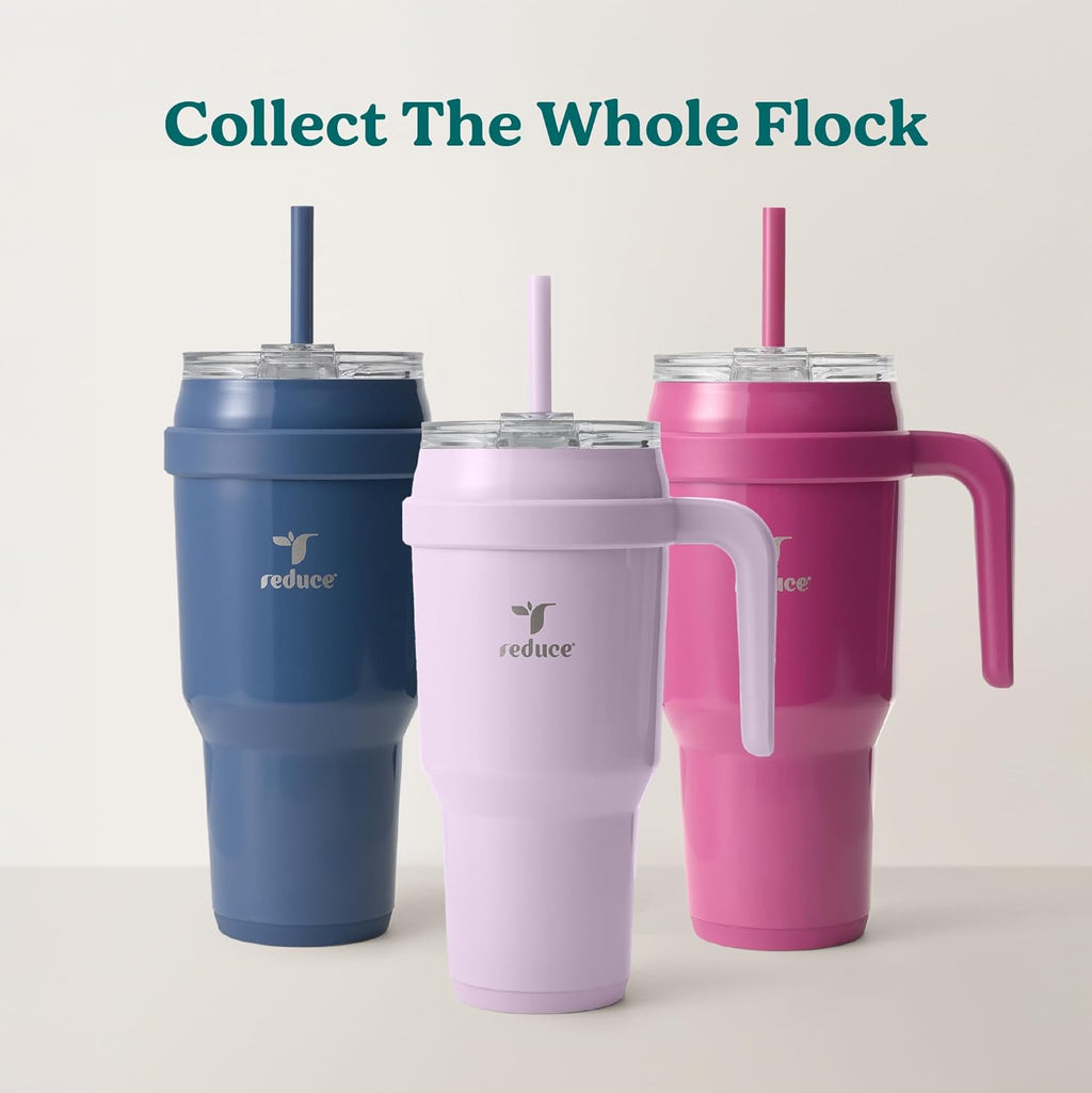 REDUCE 40 oz Stainless Steel Tumbler - Insulated Travel Mug with Handle & Reusable Straw | Keeps Drinks Cold 24 Hrs, Dishwasher Safe - Lilac Bud