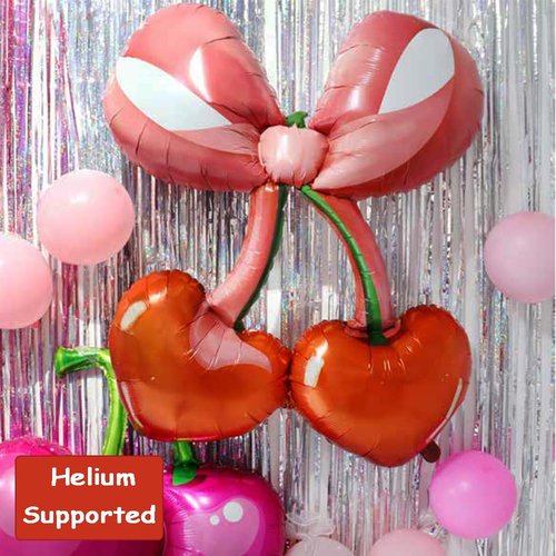 2pcs 42 Inch Red Cherry Bow Foil Balloons Arch Garland Summer Berry Fruit She's the Cherry on Top Themed Party Balloon for First Birthday Baby Shower Tree Balloons Decor Party Decorations Supplies