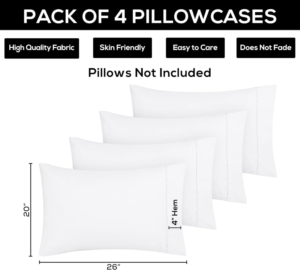 Utopia Bedding Standard Pillow Cases - Soft Brushed Microfiber - Pack of 4 | Fade Resistant 20 x 26 Inches (White)