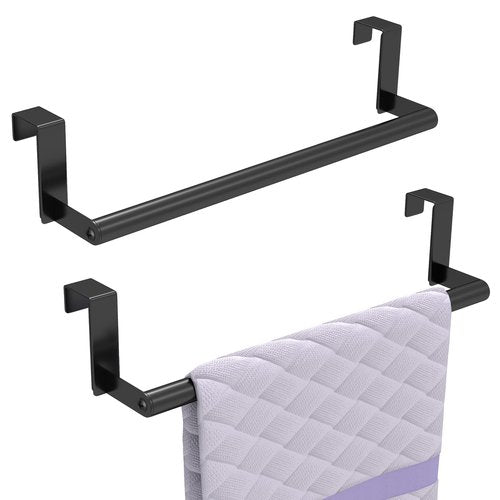 STWWO Over The Door Towel Rack, Kitchen Towel Holder Over Cabinet Door Towel Bar Stainless Steel for Cupboard for Kitchen Dish Towel Holder Hanger, 2 Pack (Black)