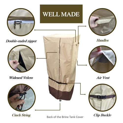 Water Softener Covers for Outside Units,16''D×44'',H,14''D×64''H Double Layer Water Softener Cover Outdoor,All-Weather Protection,Waterproof Cover for Water Softener Outside,Beige&Tan