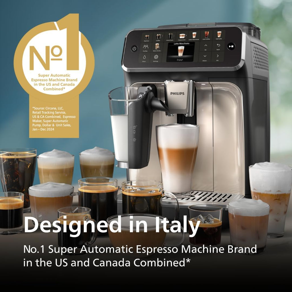 Philips 5500 Series Espresso Machine - Fully Automatic with LatteGo Milk System, 20 Pre-Sets, Black Chrome