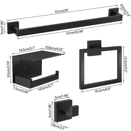 STWWO 10-Piece Matte Black Bathroom Hardware Accessories Set, 24 inch Towel Bar, Stainless Steel Towel Racks for Bathroom, Bath Towel Bar Set Wall Mounted