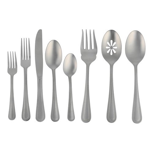 Gibson Home Sinta 87-Piece Stainless Steel Flatware Set with Bead Border Design – Service for 12 Plus Serving Utensils, Polished Silverware, Dishwasher Safe