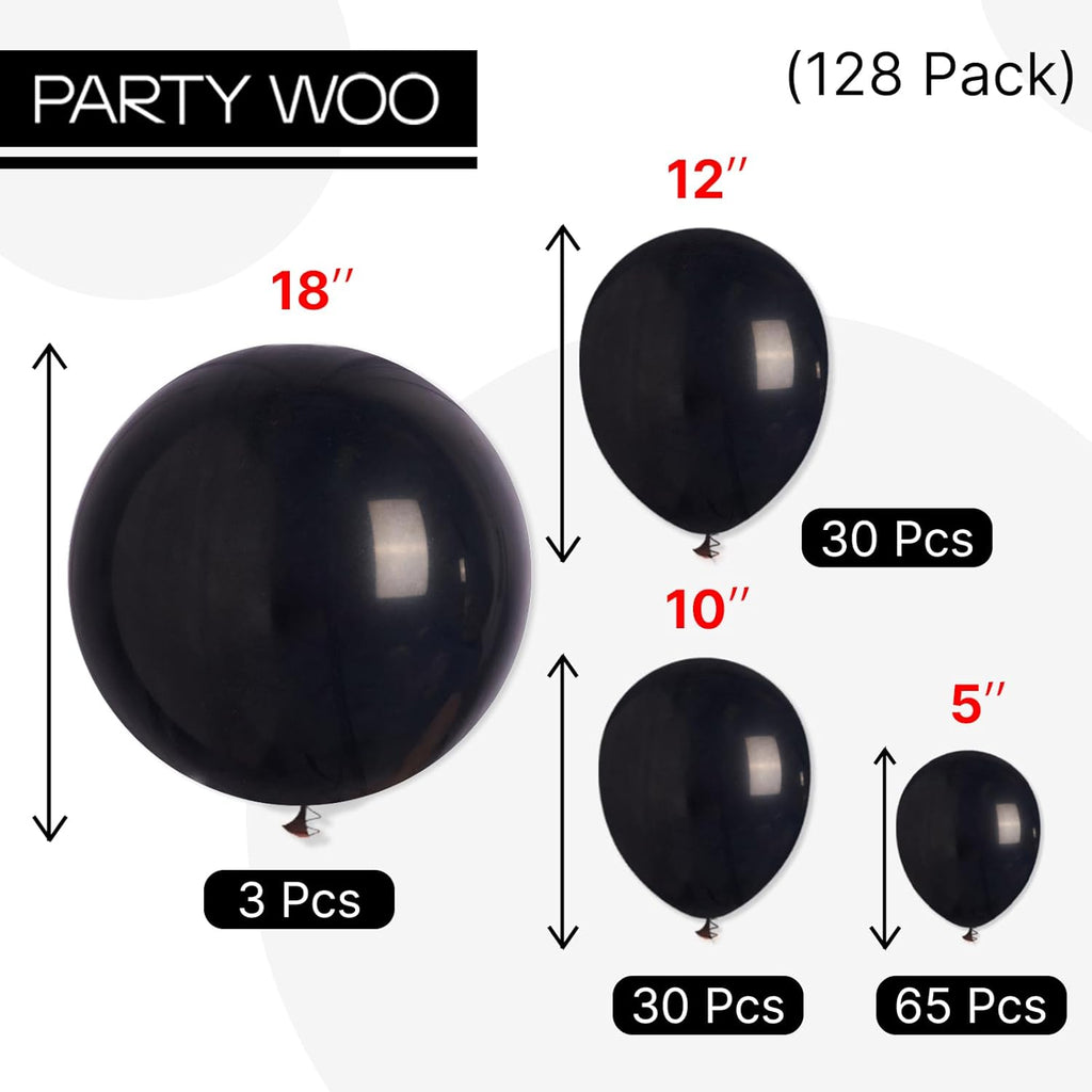 PartyWoo Black Balloons - 128-Piece Arch Kit with Various Sizes for Baby Showers, Birthdays & Anniversaries