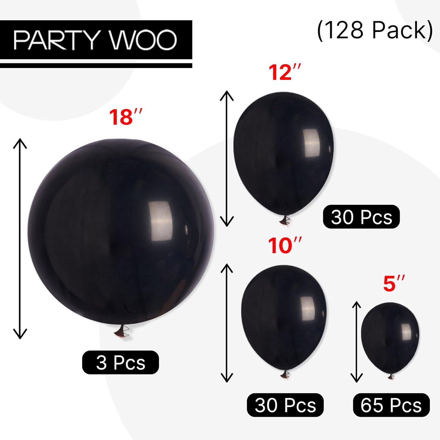 PartyWoo Black Balloons - 128-Piece Arch Kit with Various Sizes for Baby Showers, Birthdays & Anniversaries