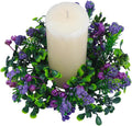 Skiennix 2-Piece Artificial Lavender Flower Wreaths - Eucalyptus Leaf Candle Rings for 3-Inch Pillar Candles | Purple Decor for Spring Weddings & Home