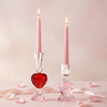 Reallnaive 2 Pcs Heart Cut Glass Candle Holders Valentine's Day Decorative Candlestick Holders 6.7" 8.9" Tapered Candle Stand Wide Base Table Centerpiece Decor for Wedding Christmas Holiday Decoration