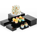 Leinuosen 6 Pcs Large Buffet Risers, 7 to 12 Inch Catering Dessert Table Risers Food Decorative Stands with hollow bottom for Catering Supplies, Party(Black, Rectangle)