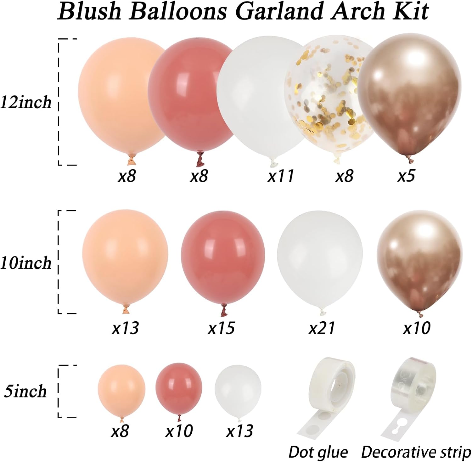 RUBFAC Balloon Garland Kit - 130pcs Blush Pink, Dusty Pink & Rose Gold for Birthday & Baby Shower Decor