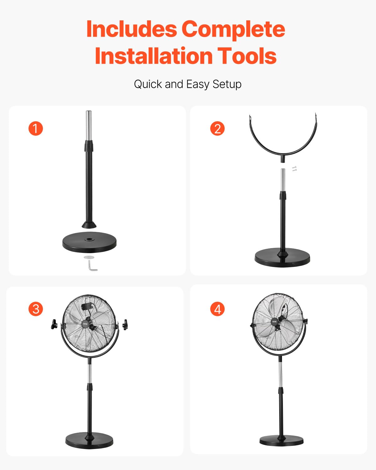 VEVOR Industrial Pedestal Fan, 16 Inch 75-Degree Oscillating Fan, Height Adjustable Standing Fans with 3 Adjustable Speeds, High Power Floor Fans for Office, Copper