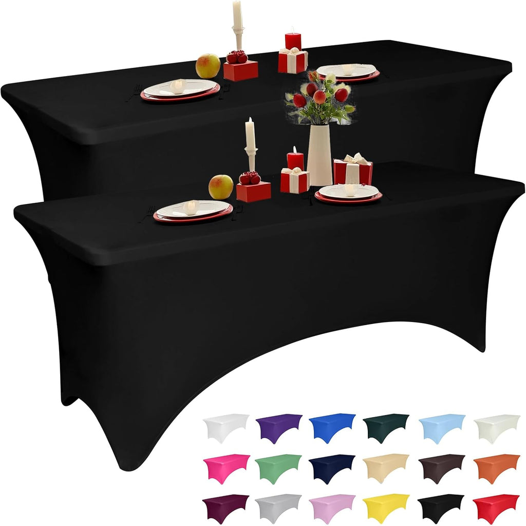 Skiennix 4 Feet Black Spandex Tablecloth - Fitted & Stretch, Washable, Wrinkle Resistant for Events & Parties