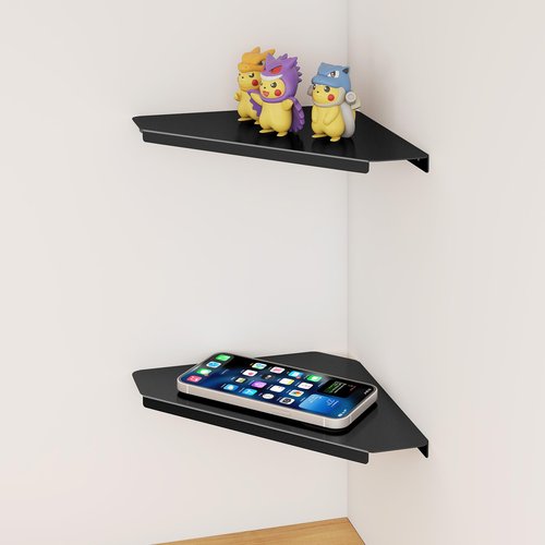 MKO Small Wall Mounted Floating Corner Shelves Metal Black Pack of 2 (8 in)