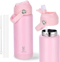 Skiennix 18oz Kids Insulated Water Bottle - Leak Proof Straw Lid & Silicone Handle | Light Pink