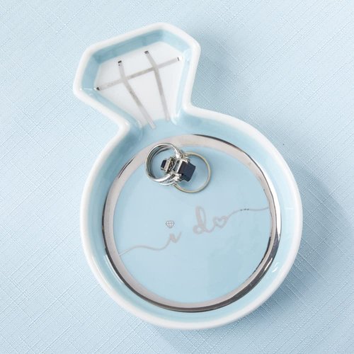 Kate Aspen Diamond Ring Trinket Dish - Jewelry Holder Ring Dish, Engagement Gifts for Couples, Bridal Shower Gifts, Bride to Be or Wedding Ring Dish - Ceramic Something Blue Gift for Bride