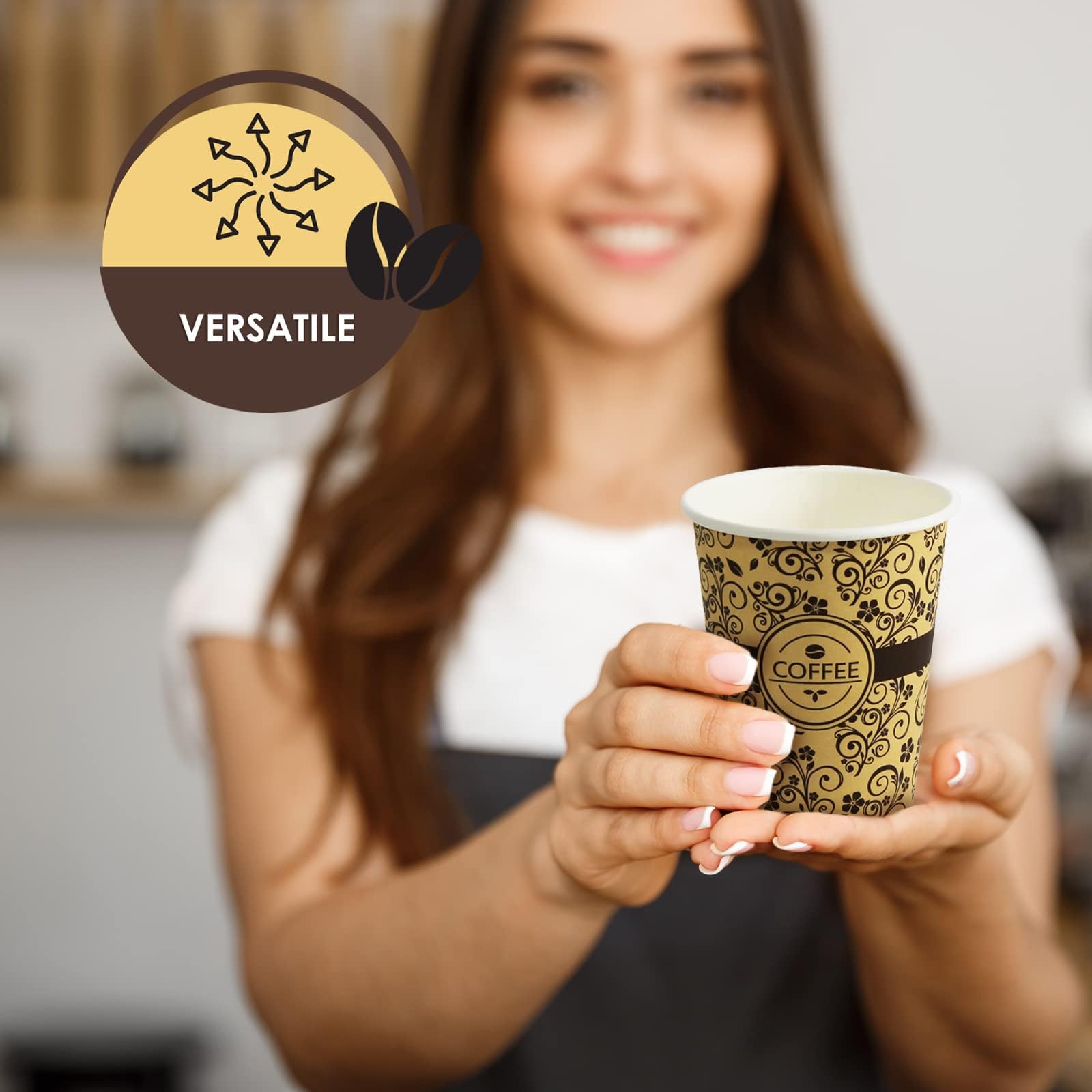 PAMI Disposable Coffee Cups, Single-Use Paper Cups, To-Go Hot Beverage Cups for Espresso Coffee Tea Hot Chocolate, Leak Resistant, Cafe & Home Use (1000, 8oz)