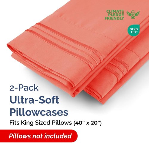 King Pillow Cases by [Brand Name] - Ultra Soft Hotel Quality Covers | Comfy, Wrinkle-Free, Coral - 2 Piece Set