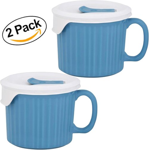 Corningware 20-Ounce Meal Mug - Oven Safe with Vented Lid, Pool Blue | Set of 2
