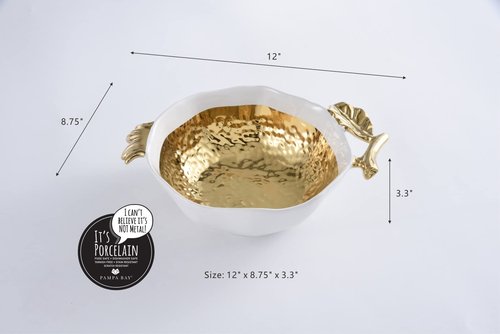 Pampa Bay Titanium-Plated Porcelain Pomegranate Bowl, 12 X 8.75 X 3.3in
