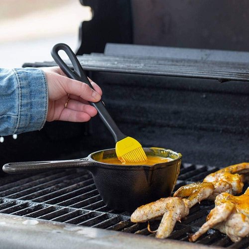Lodge Cast Iron Melting Pot with Silicone Basting Brush - Exceptional Heat Retention - 15.2 Ounce - Black & Yellow