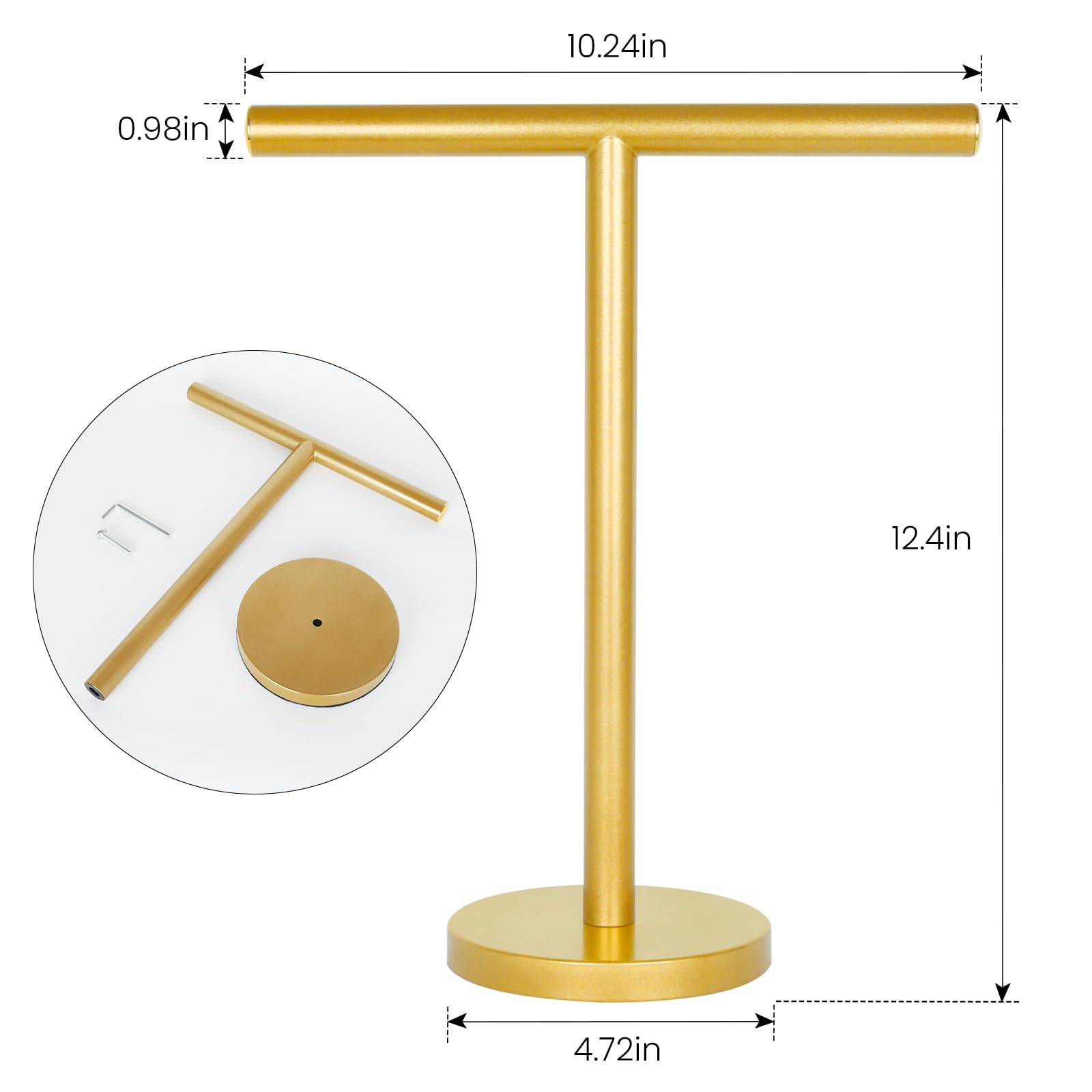Zitalupy T-Shape Bath Hand Towel Holder Stand, Stainless Steel Free Standing Hand Towel Rack, for Bathroom Kitchen & Countertop, Golden