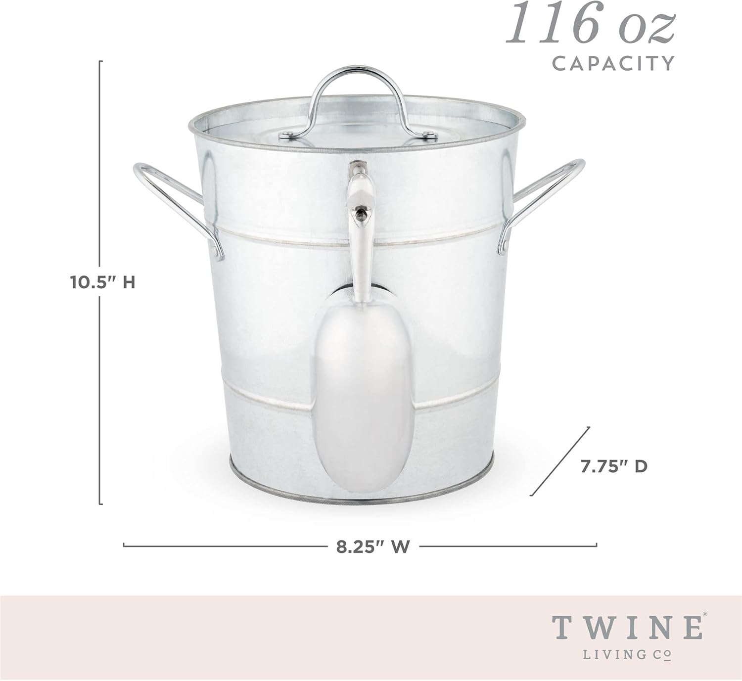 Twine Insulated Ice Bucket With Lid & Scooper for Parties - Galvanized Metal Bucket Cooler & Drink Tub Holds 1 Gallon
