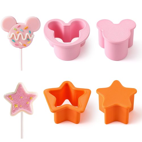 MITCHENIFY Mouse Star Shaped Cake Pop Cutter and Pusher, 3D Printed Cake Pop Molds Shapes Press Set, Baking Molds for Home Baking, Kids Cooking, Birthday Parties, Wedding Desserts