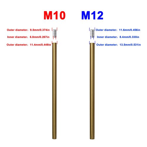 Haligate Brushed Brass M12 Threaded Extension Rod for Pendant Light, Island Lighting, Chandeliers,Lighting Fixture downrods & Stems,12 Inches 13.5mm OD (0.531″) x 300mm L (11.81″)