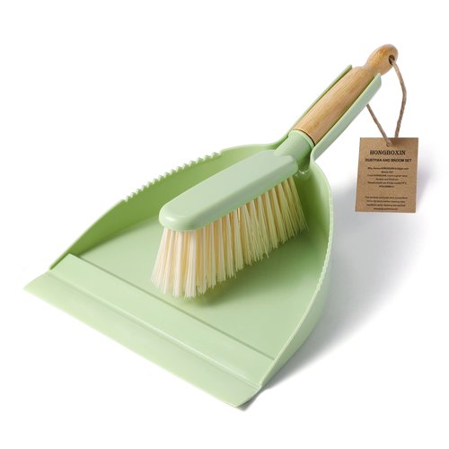 Dust Pan and Brush Set - Small Dustpan and Brush Set, Handheld Broom and Dustpan Set, Brush and Dust Pan Set for Car, Pet Care, Office, 14 x 8.7 inch, Green